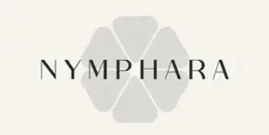 Logotipo compuesto poe una flor en el fondo de color gris y encima la palabra NYMPHARA en mayúzcula