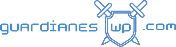 Logotipo tipográfico en azul donde aparece la palabra guardianes y las letras WP dentro de un escudo medieval