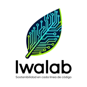 Logotipo compuesto por una hoja con nodos de circuitos por dentro y la palabra IWALAB abajo