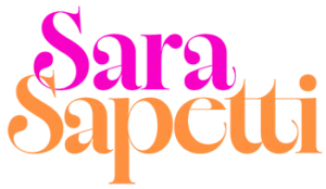 Logotipo compuesto del nombre Sara en morado y Sapetti abajo en naranja