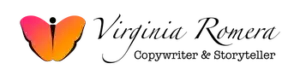 Logotipo compuesto por una mariposa a la izquierda y a la derecha Virginia Romera