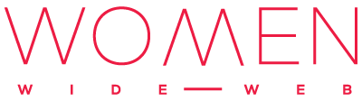 Logotipo con el texto WOMEN en la primera línea y en la segunda WIDE WEB en rojo