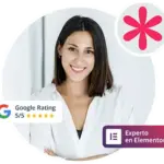 Avatar de Xiomara con estrellas de google e insignia de elementor